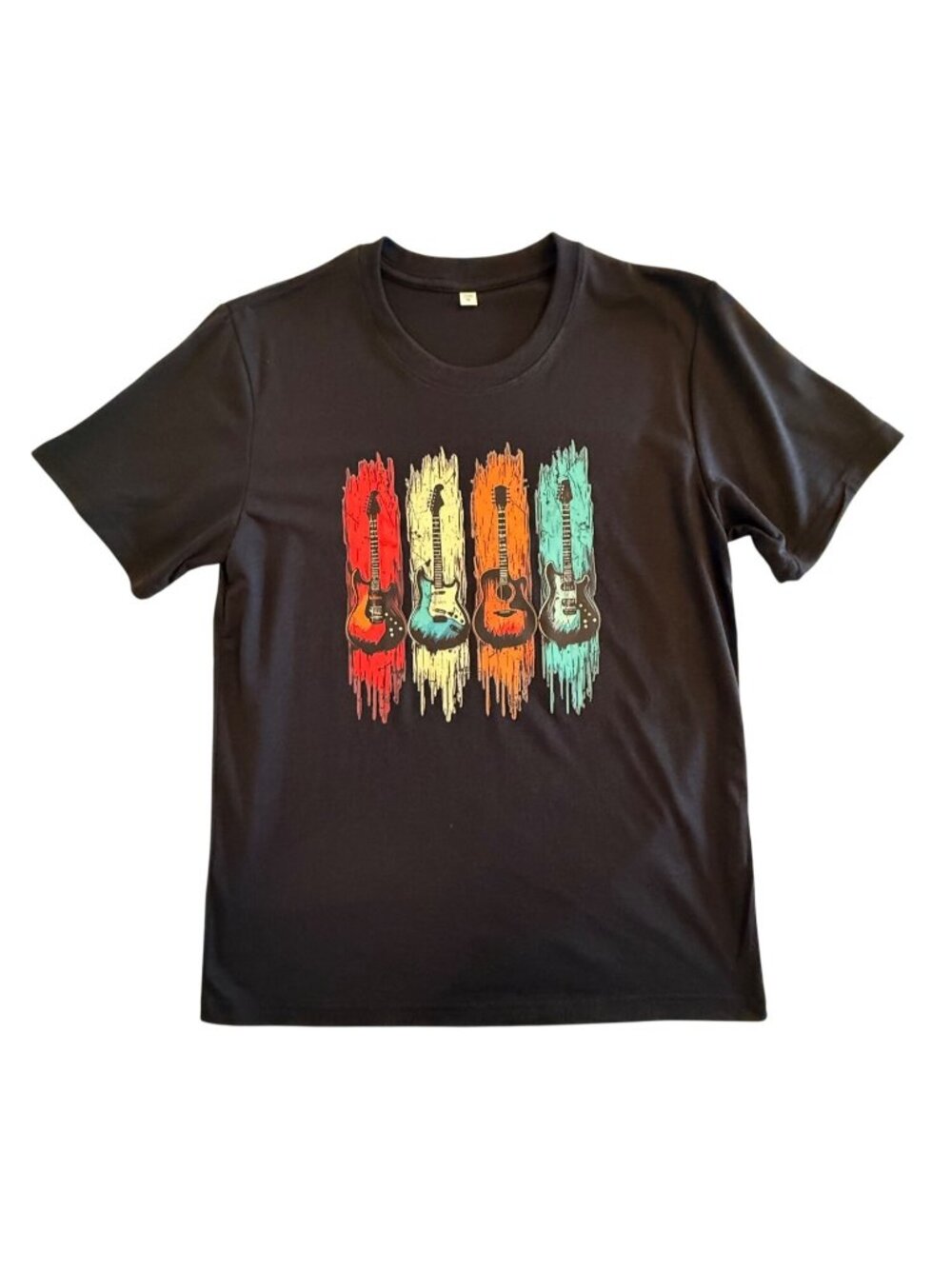 Retro Guitar Shirt Size M Black Music Graphic Tee Cotton Casual